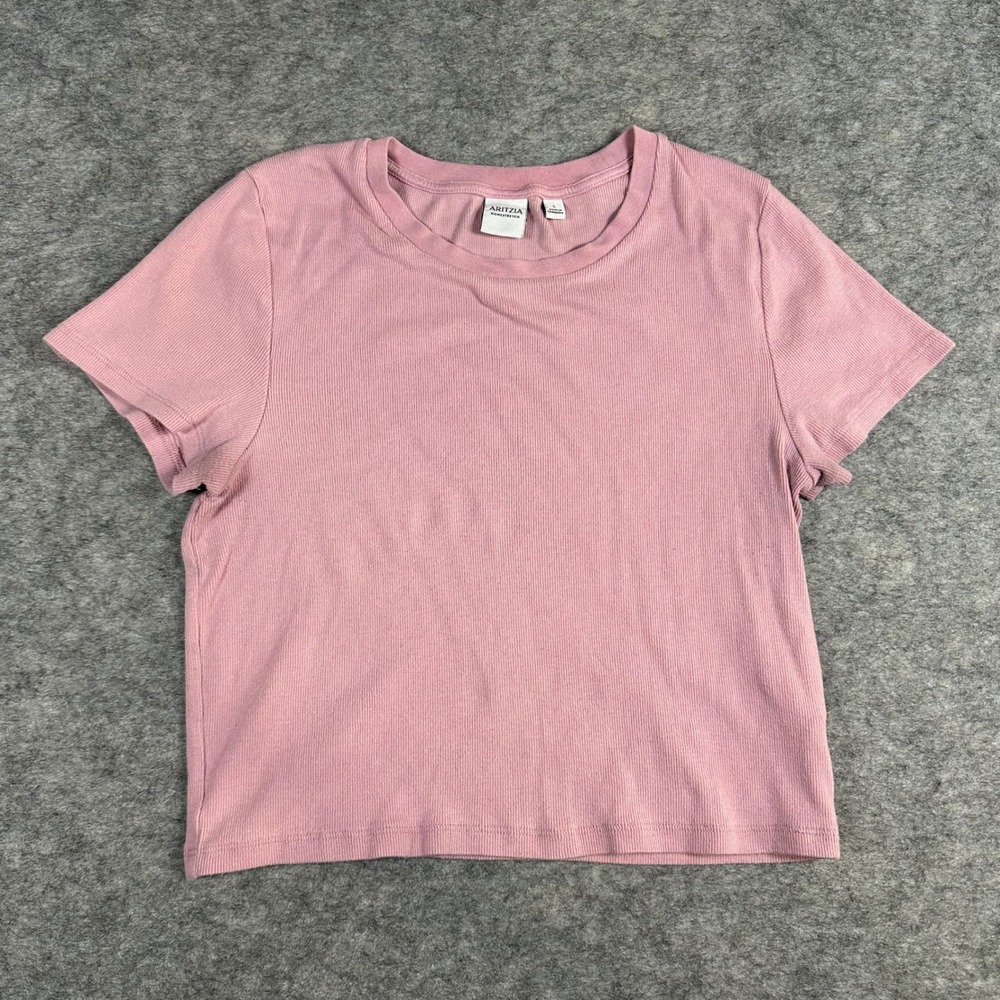 Aritzia Women Pink Homestretch‎ Ribbed Cropped Short Sleeve T-Shirt Size L